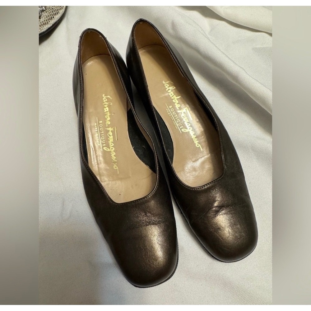 Vintage Ferragamo Boutique Brown Leather Low Heel Shoes Size 4B